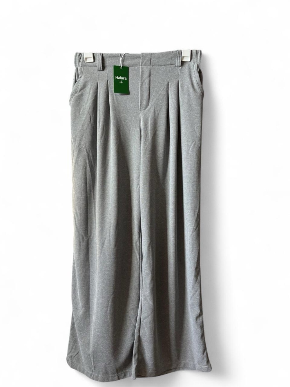 HALARA Light Gray Pleated Wide-Leg Pants